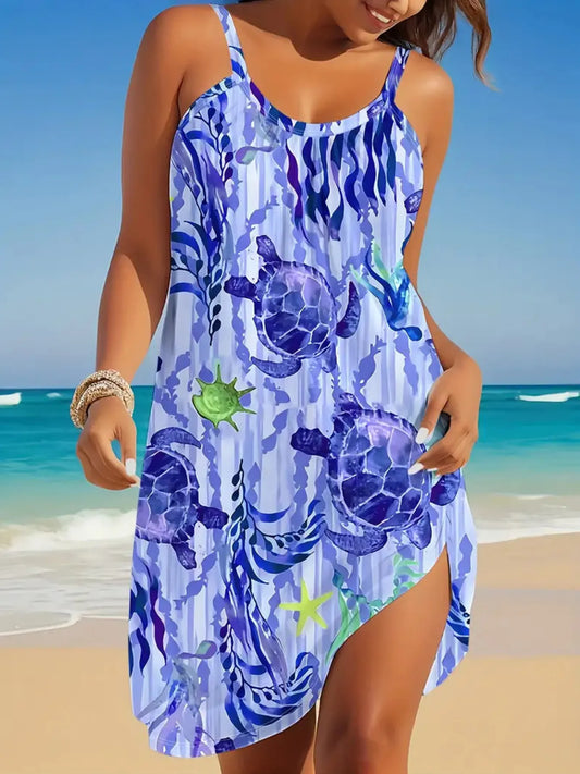 LB | Full Size Sukienka mini cami z nadrukiem i okrągłym dekoltem Plus Size