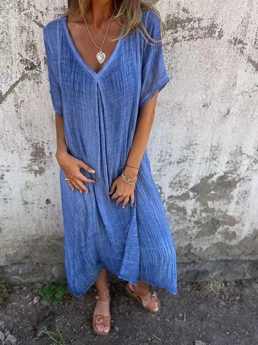 LB | Full Size V-Neck Sukienka midi z krótkim rękawem Plus Size