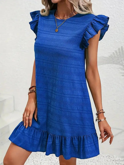 LB | Full Size Wzorzysta mini sukienka plus size z marszczonymi rękawami