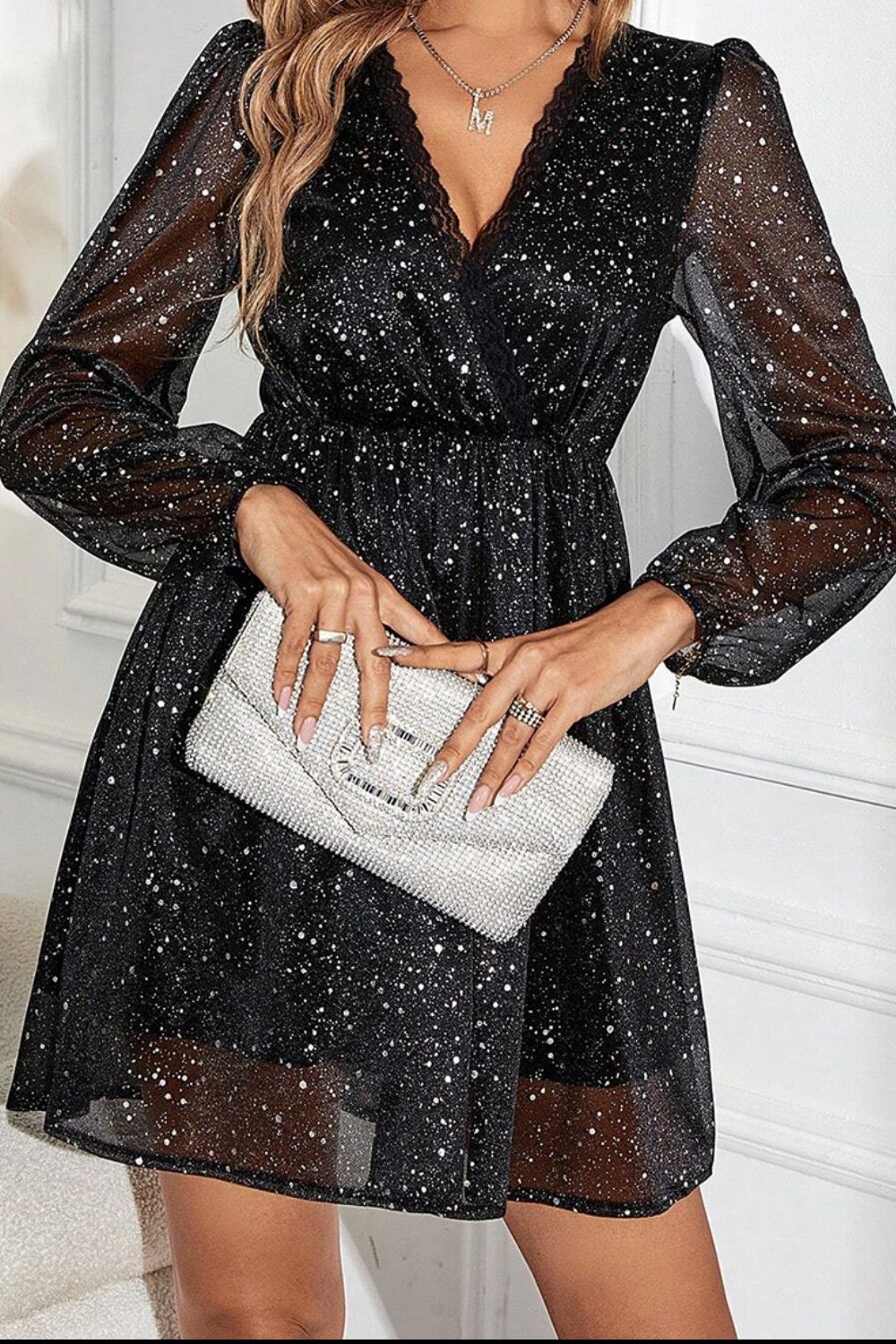 LB | Sukienka mini z długim rękawem Glitter Surplice