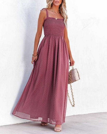 LB | Boho Spaghetti Strap Square Neck Polka Dot Flare Beach Maxi Dress