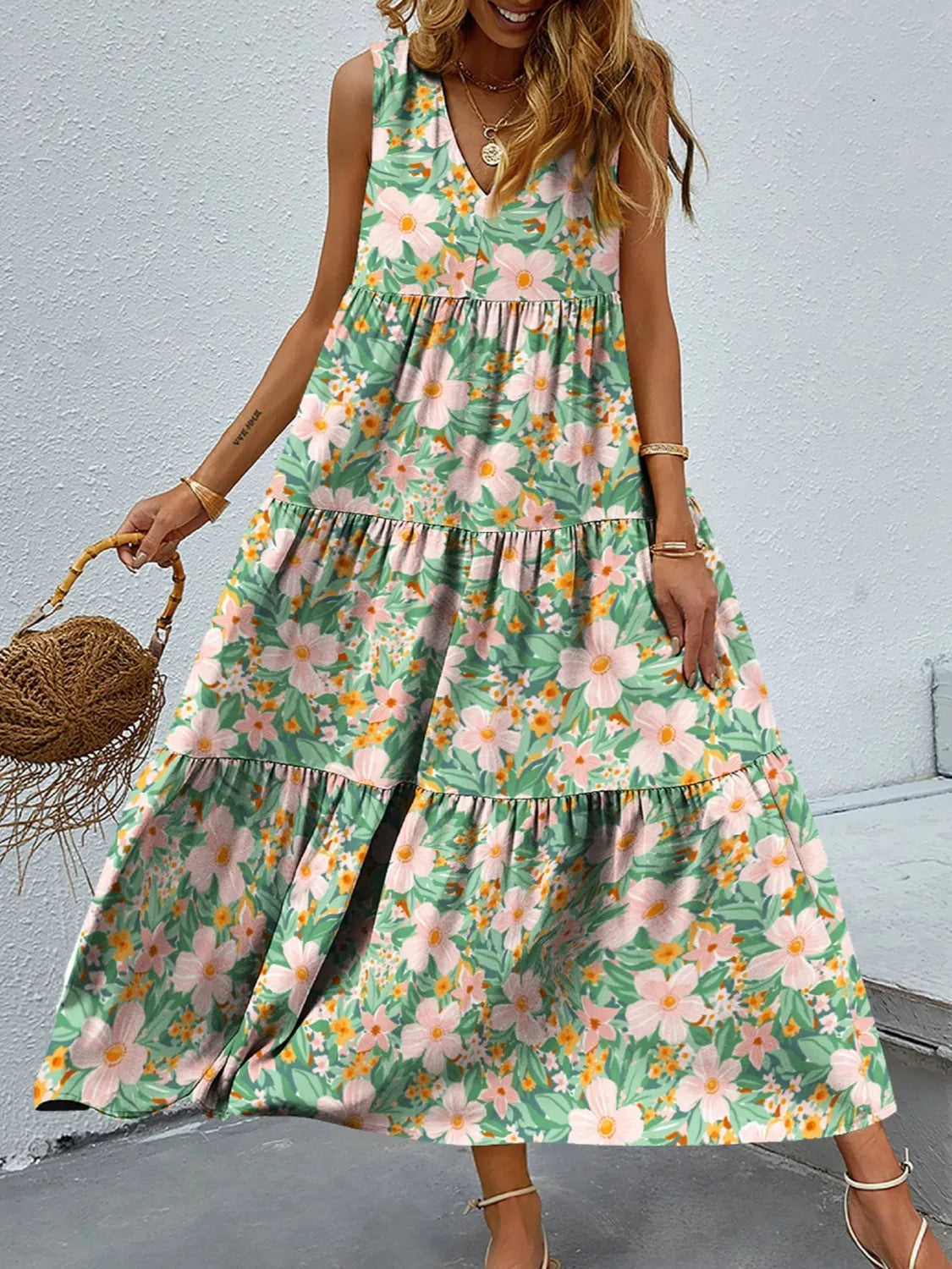 LB | Sukienka maxi tank w kwiatowe paski