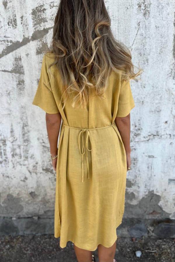 LB | Bohemian Print Lniana luźna sukienka midi