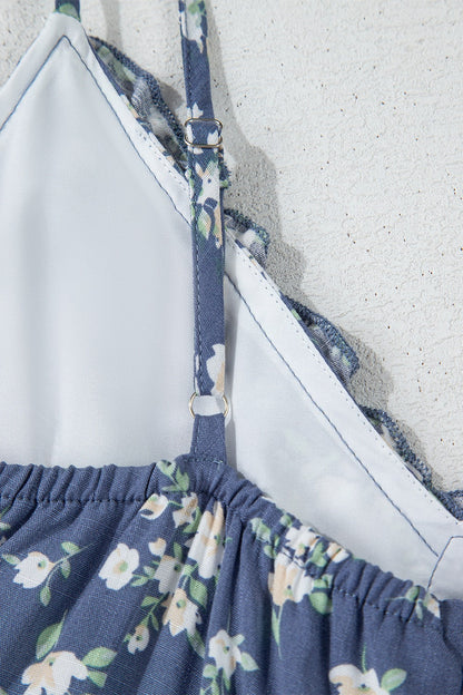 LB | Floral Spaghetti Strap Ruffle V Neck Tiered Midi Dress