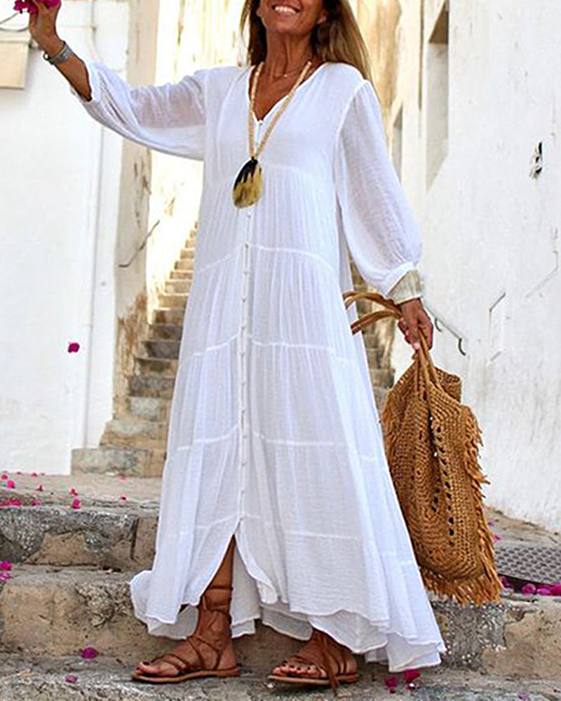 LB | Boho Maxi Dress Damska sukienka z długim rękawem Luźna sukienka z krótkim rękawem