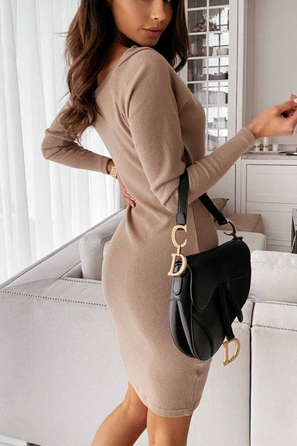 LB | Florcoo V-Neck Sexy Mocha Slim Fit Mini Sukienka (3 kolory)