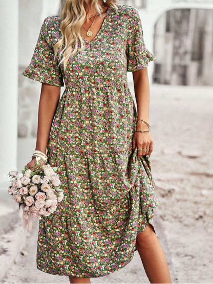 LB | Boho Floral Print Midi Dress