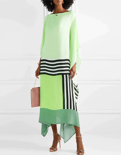 LB | Nowoczesna sukienka midi w stylu batwing z eleganckim geometrycznym nadrukiem