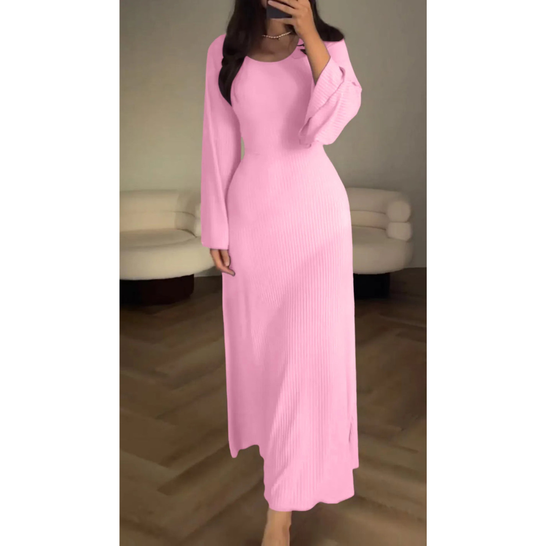 LB | Elegancka prążkowana sukienka maxi