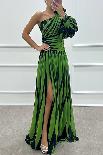 LB | Chloe - Elegancka sukienka maxi w paski z jednym ramiączkiem