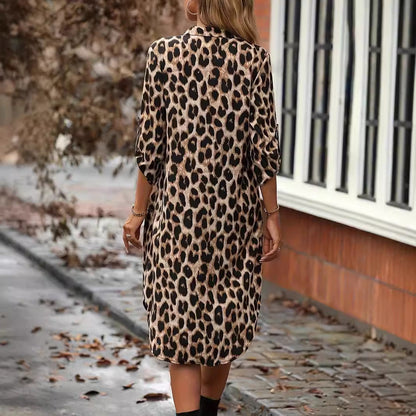 LB | Leopard Print Beach Cover-up V-Neck Robe Holiday Bikini Dress