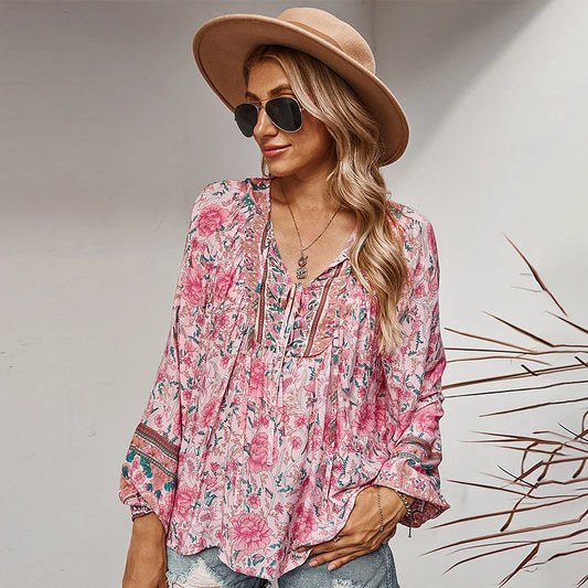 LB | Modna bluzka boho z długim rękawem