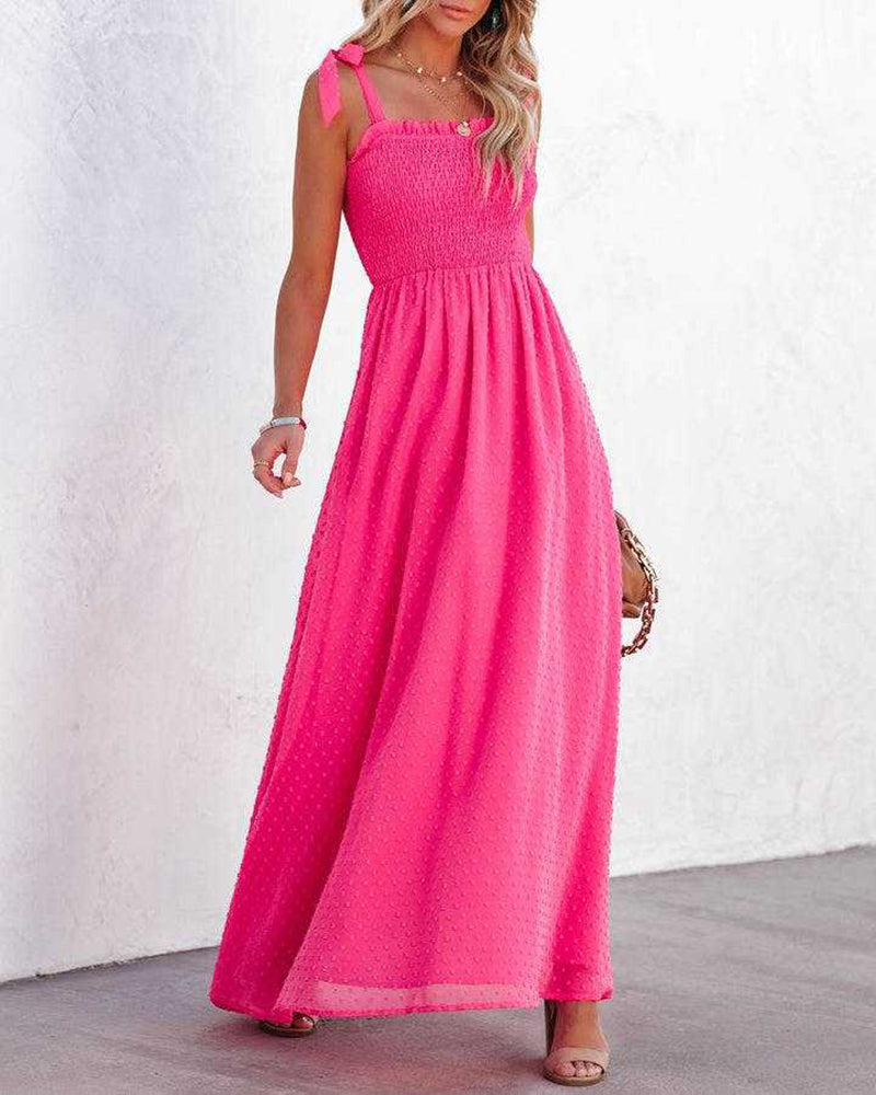 LB | Boho Spaghetti Strap Square Neck Polka Dot Flare Beach Maxi Dress