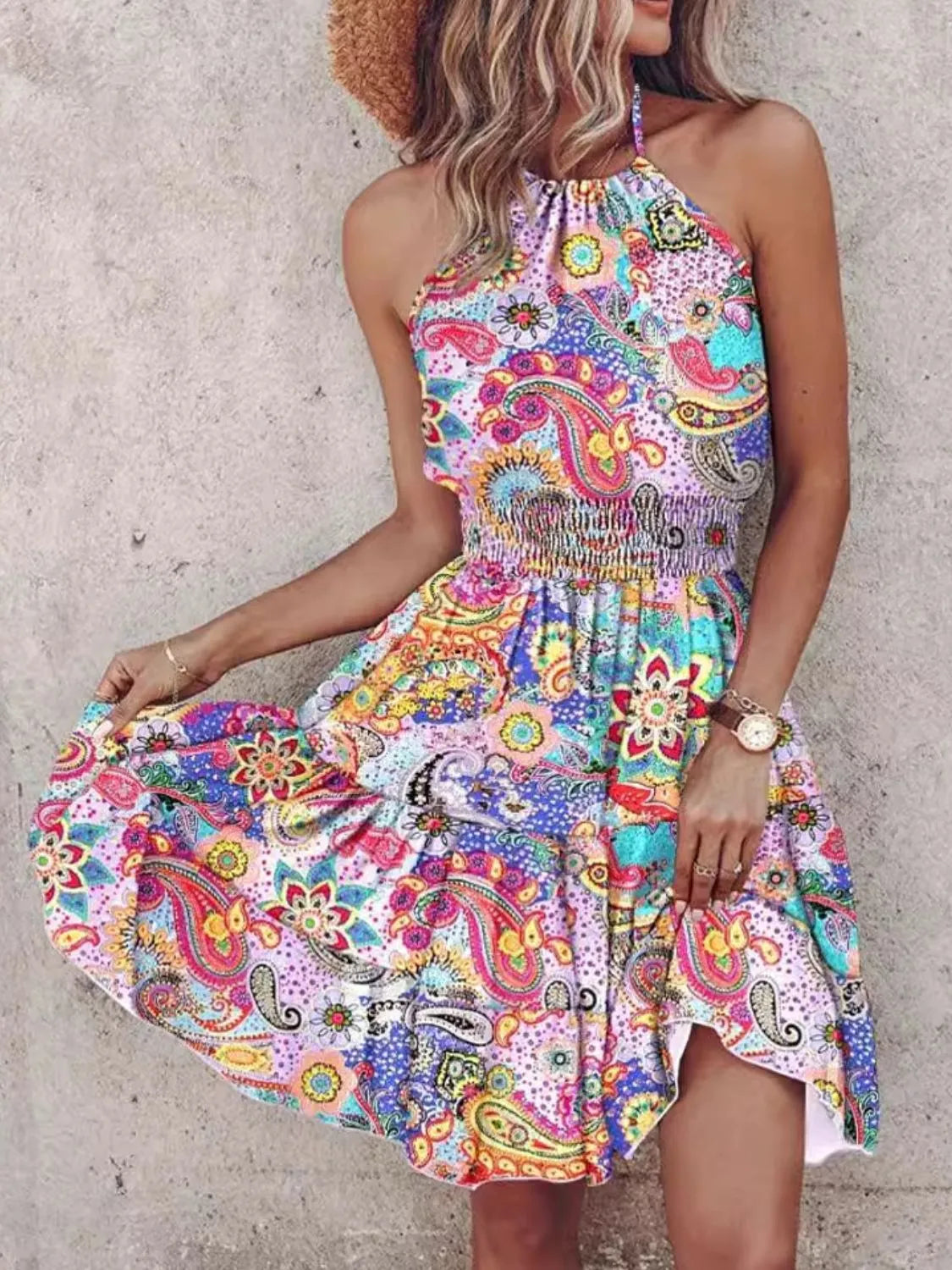 LB | Sukienka mini halterneck z nadrukiem paisley