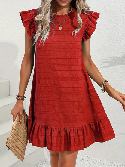 LB | Full Size Wzorzysta mini sukienka plus size z marszczonymi rękawami