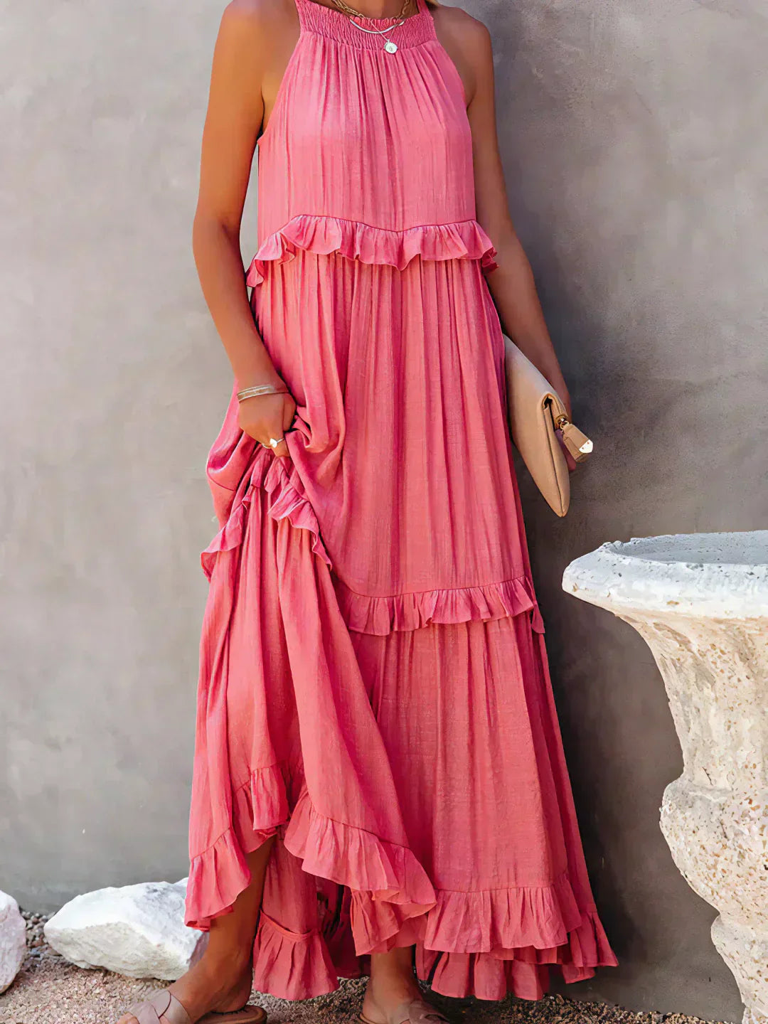 LB | Halter Ruffle Maxi Dress