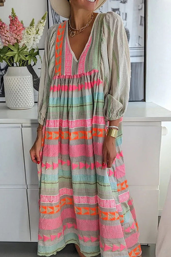 LB | Whisked Away Geometric Colour Block Printed A-Line Midi Dress