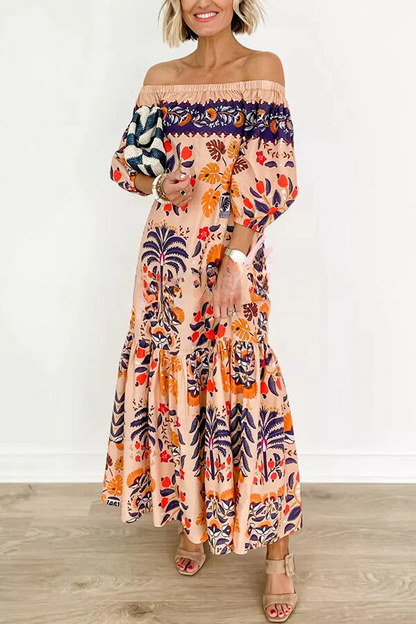 LB | Island Lover Printed off-the-shoulder, lejąca sukienka midi