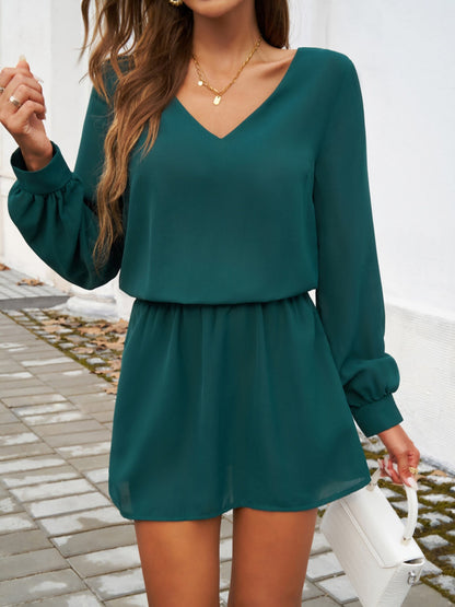 LB | dekolt V-neck sukienka mini z długim rękawem