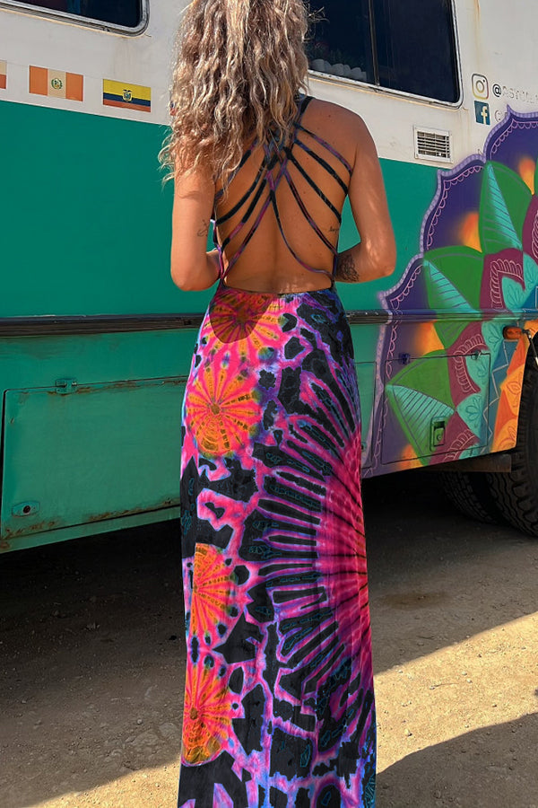 LB | Elastyczna sukienka maxi z nadrukiem w kolorze tie-dye na plecach