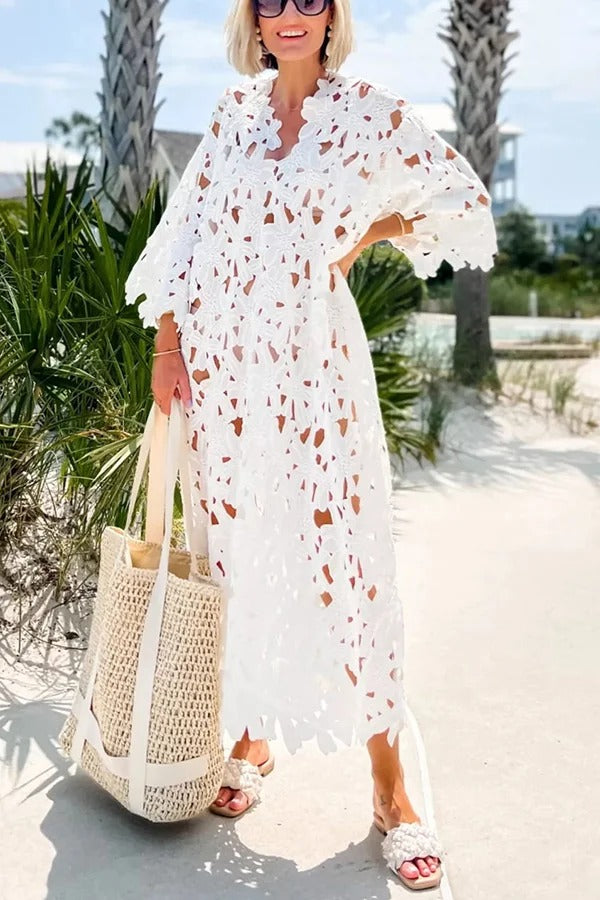 LB | I Belong Here Floral Eyelet Lace Cover Up Beach Midi Dress