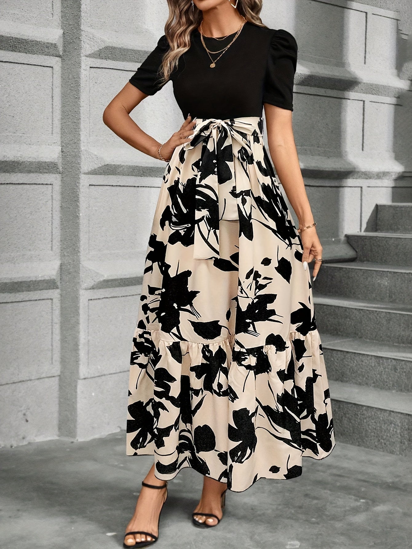 LB | Noir Bloom sukienka maxi z paskiem