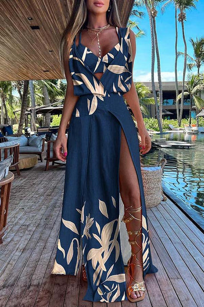 LB | Sweet By The Sea Drukowana sukienka maxi z rozcięciem
