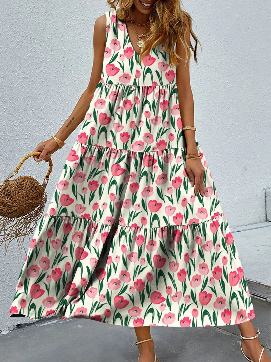 LB | Sukienka maxi tank w kwiatowe paski