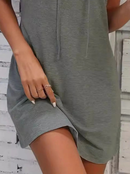 LB | Pełny rozmiar Sznurek Casualowa sukienka mini bez rękawów z kapturem Plus Size