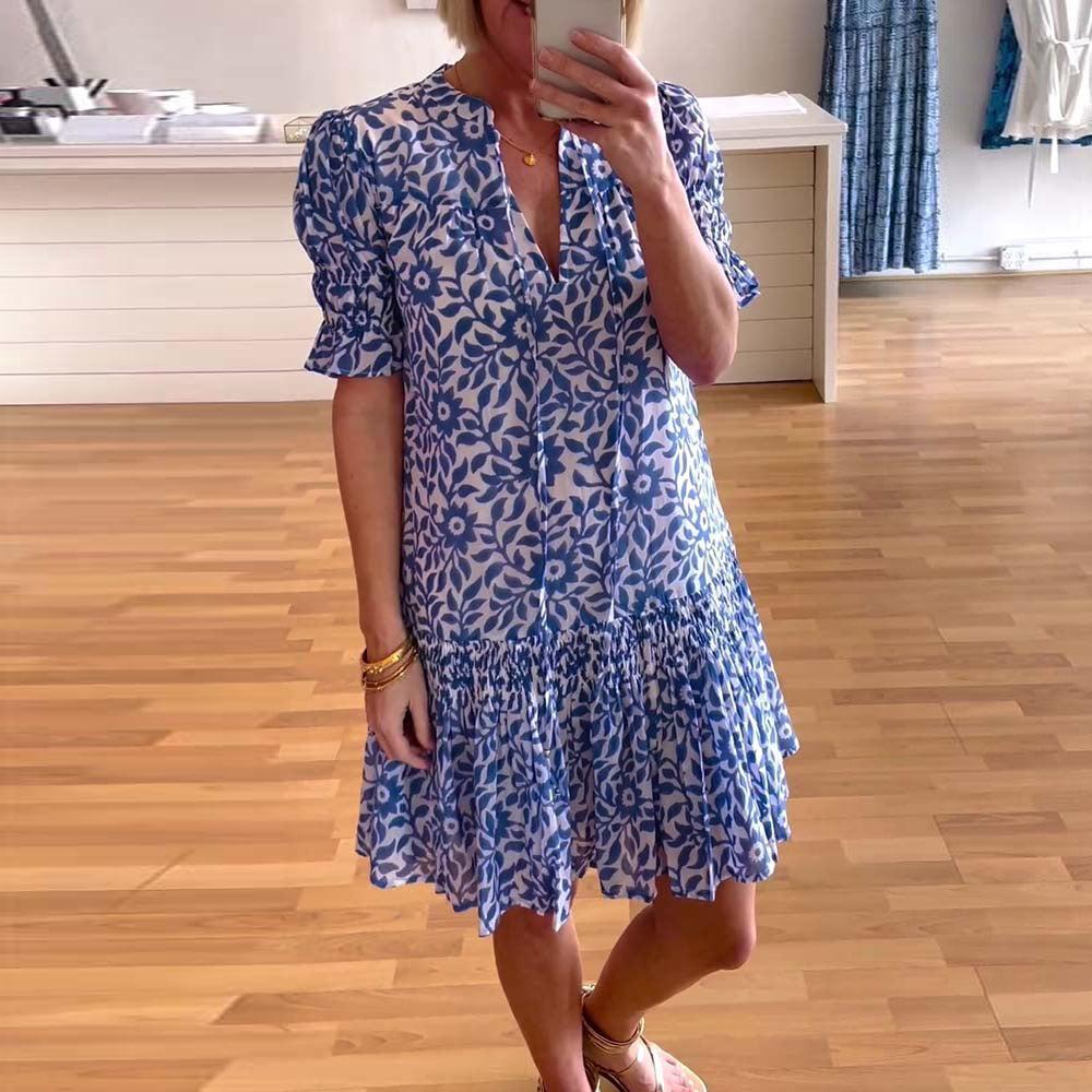 LB | Fresh Niebieska sukienka mini z krótkim rękawem