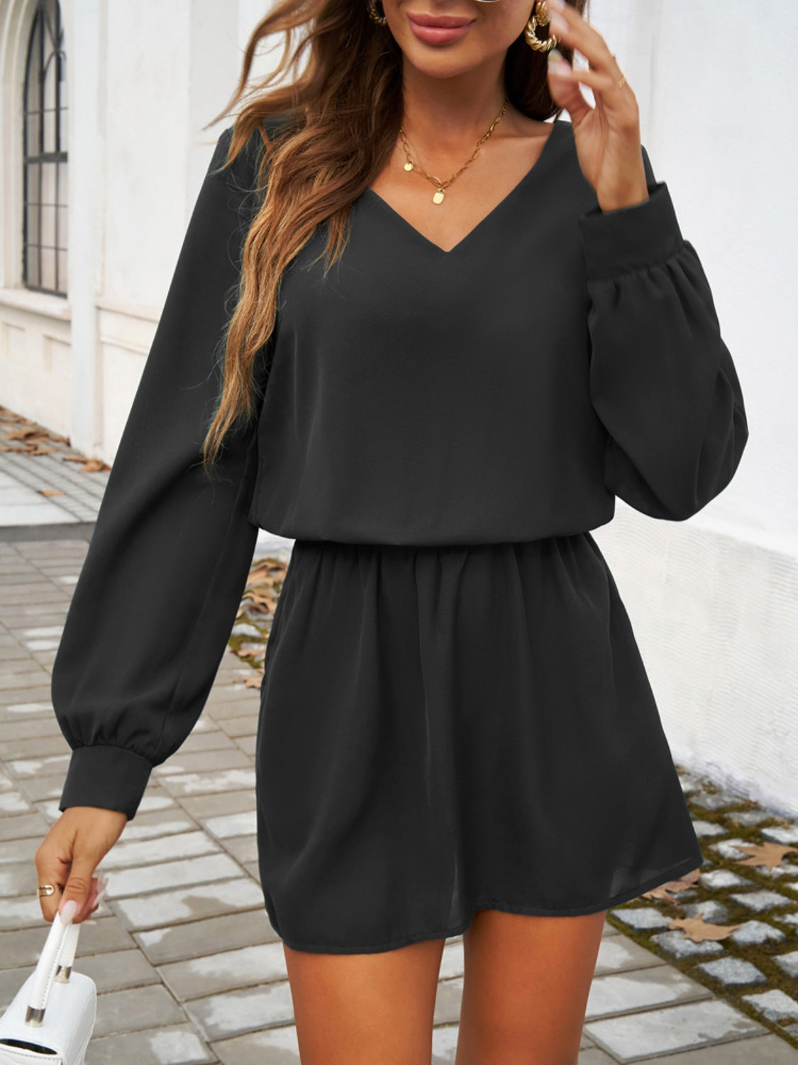 LB | dekolt V-neck sukienka mini z długim rękawem