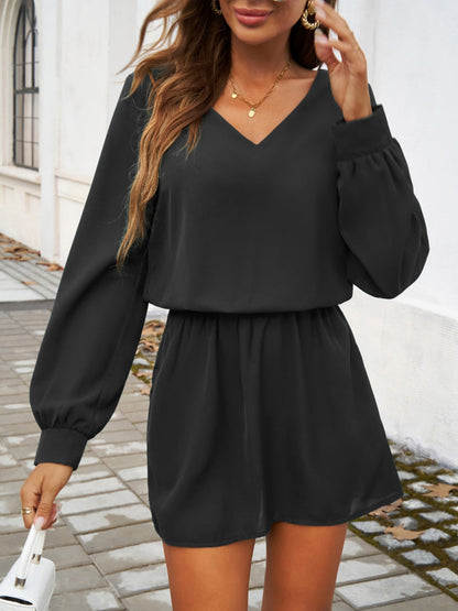 LB | dekolt V-neck sukienka mini z długim rękawem