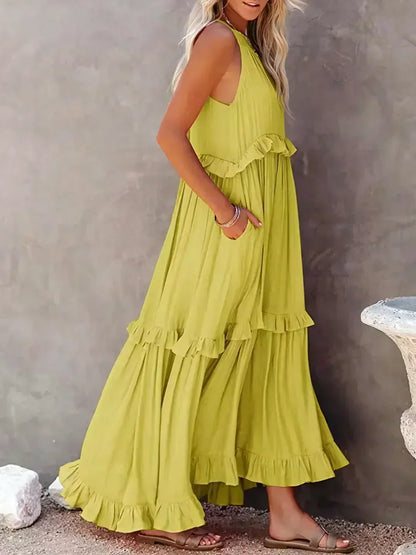 LB | Halter Ruffle Maxi Dress