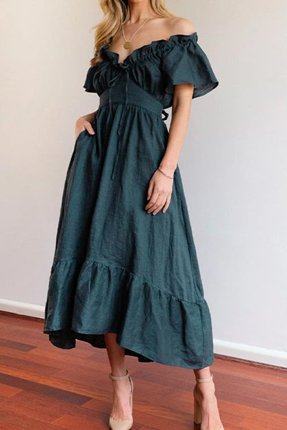 LB | SUKIENKA MIDI Z RUCHED HEM OFF-THE-SHOULDER