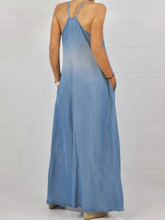 LB | Raw Edge V-neck pocket maxi dress bez rękawów