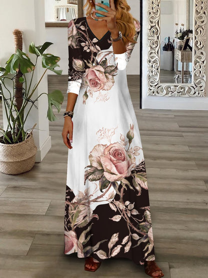 LB | Maxi Dress Floral V Neck Pink Green Blue Yellow Casual AT1004