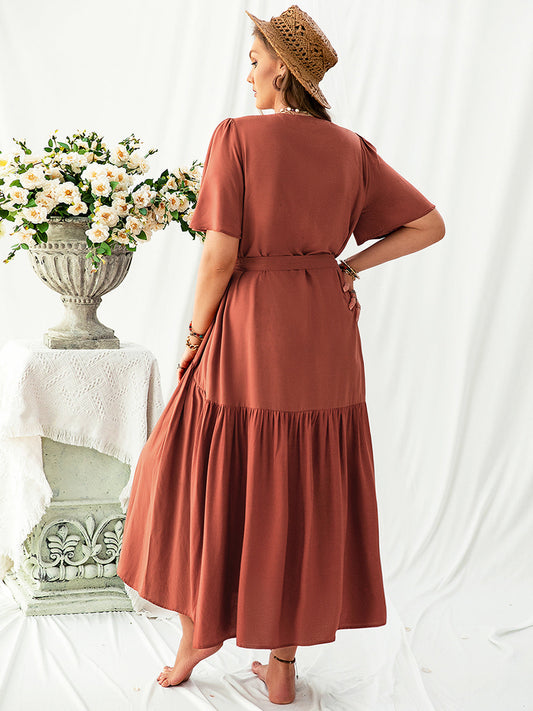 LB | Plus Size V-neck flutter sleeve midi dress