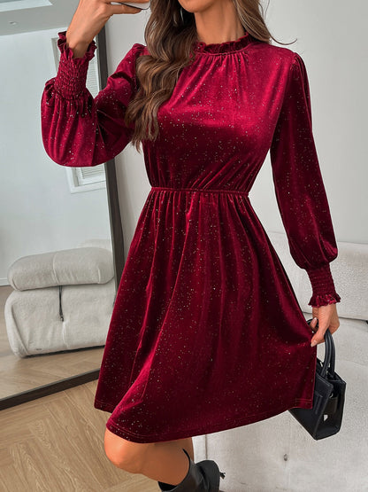 LB | Glitter Mock Neck Sukienka mini z długim rękawem