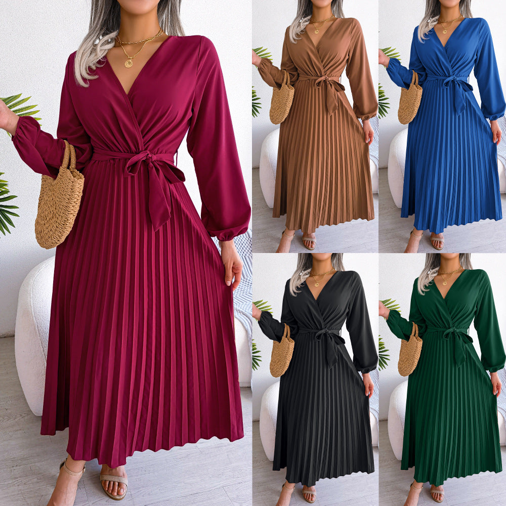 LB | Moda Elegancka plisowana sukienka maxi
