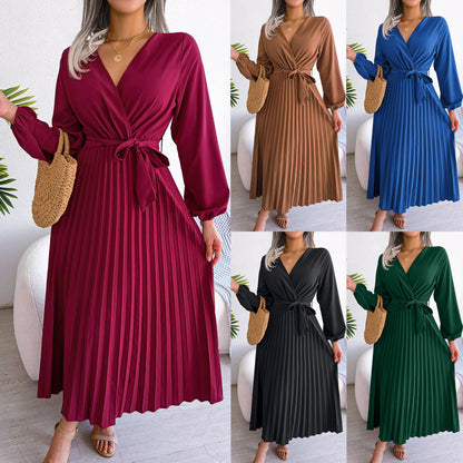 LB | Moda Elegancka plisowana sukienka maxi