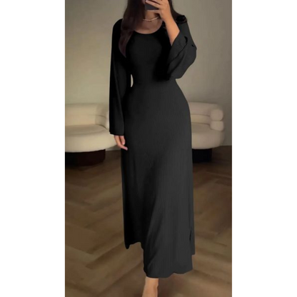 LB | Elegancka prążkowana sukienka maxi