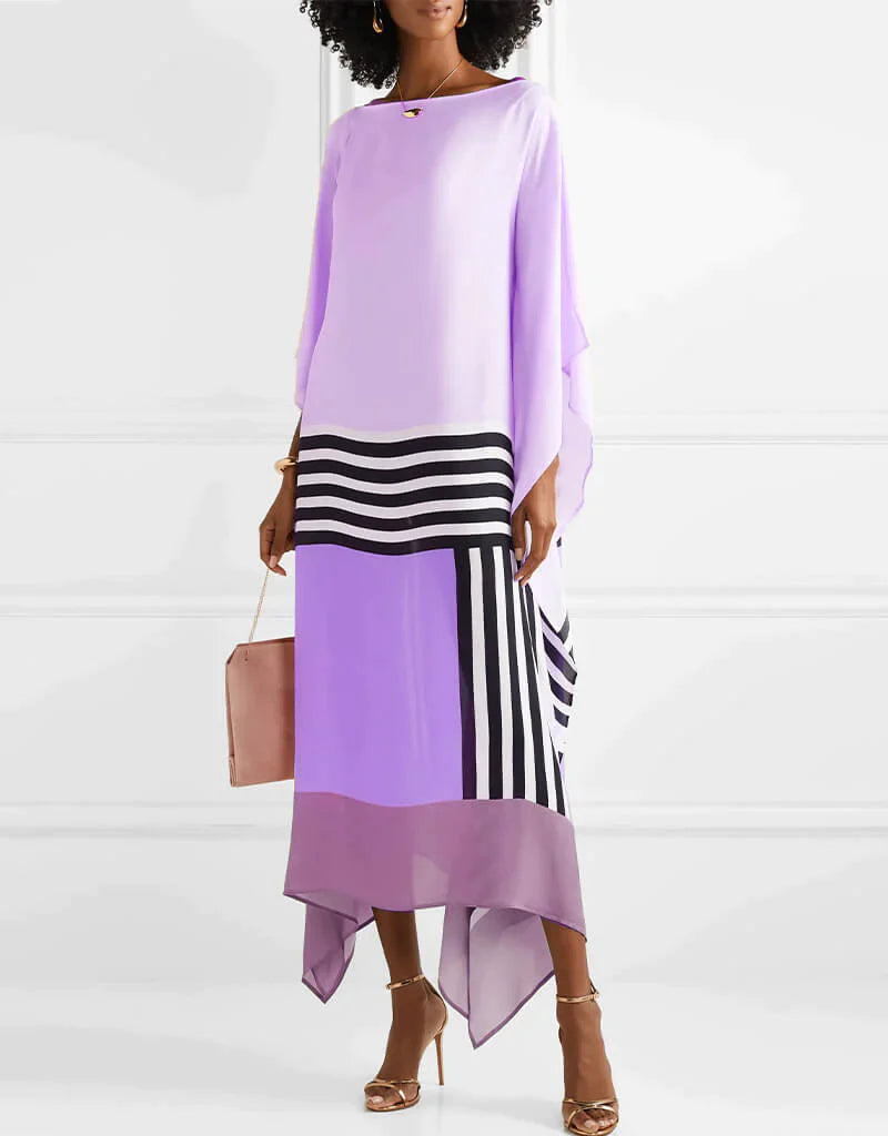 LB | Nowoczesna sukienka midi w stylu batwing z eleganckim geometrycznym nadrukiem