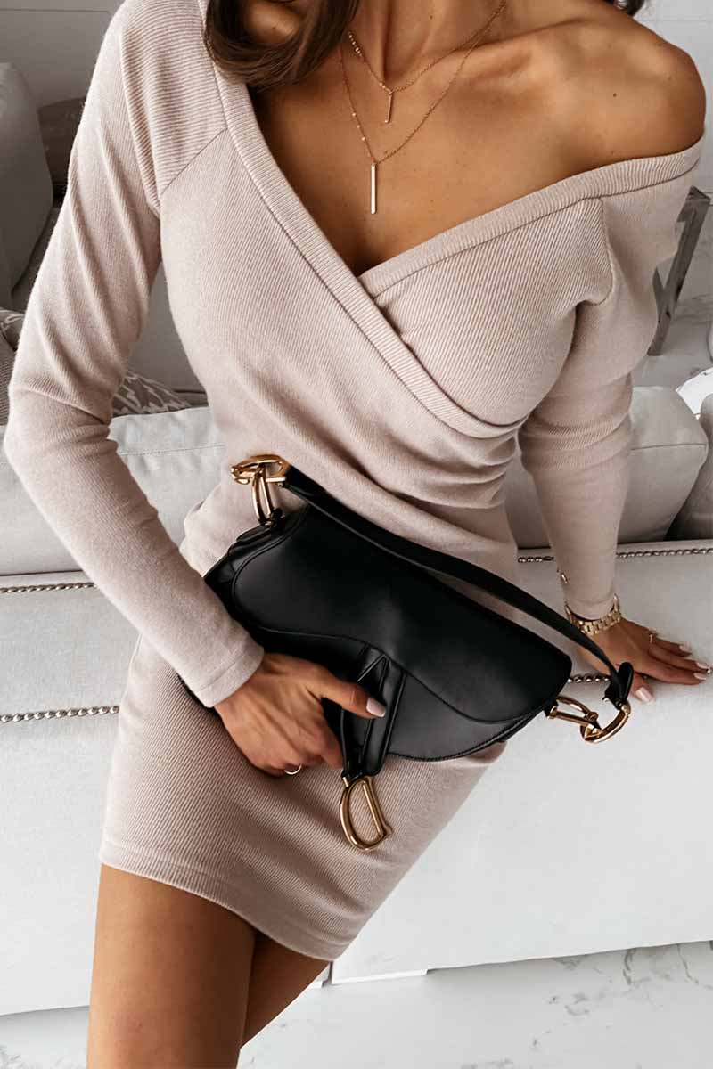 LB | Florcoo V-Neck Sexy Mocha Slim Fit Mini Sukienka (3 kolory)