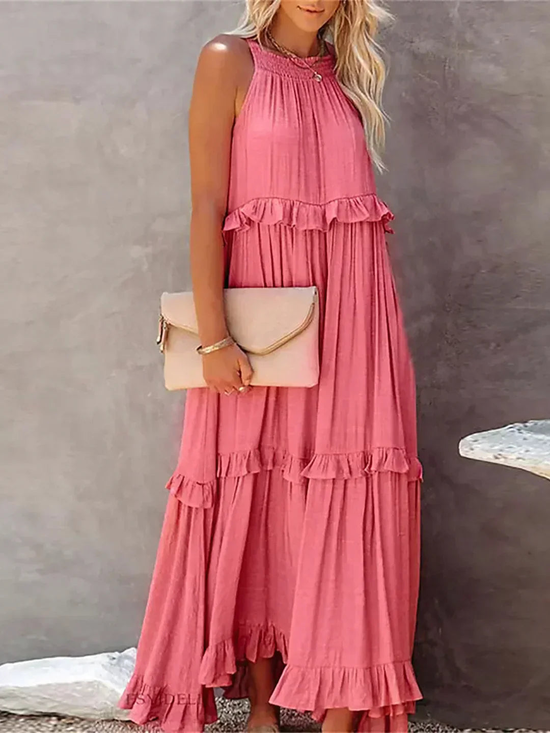 LB | Halter Ruffle Maxi Dress