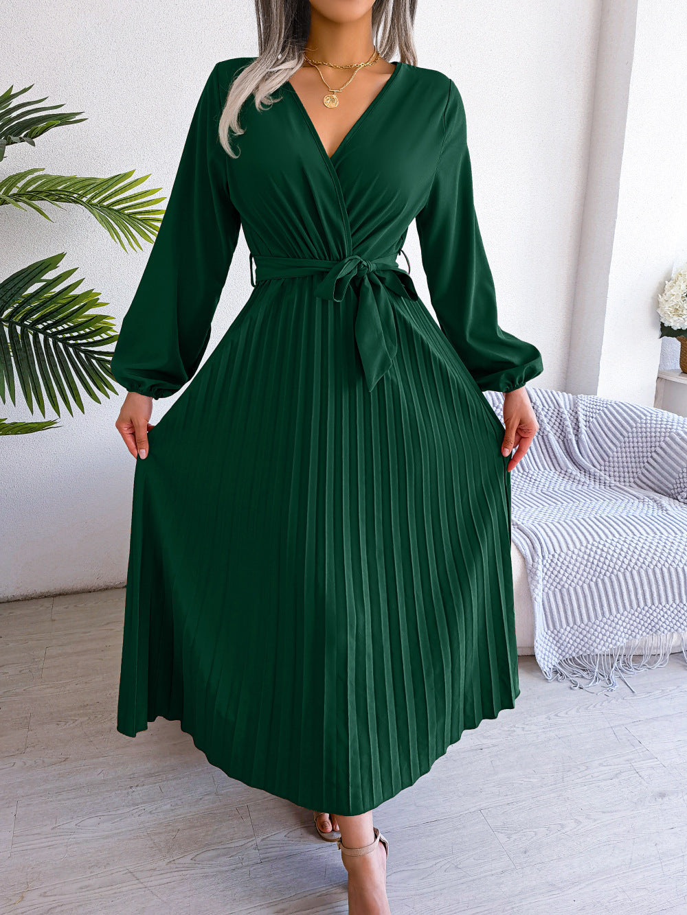 LB | Moda Elegancka plisowana sukienka maxi