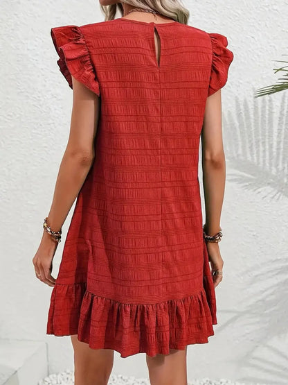 LB | Full Size Wzorzysta mini sukienka plus size z marszczonymi rękawami