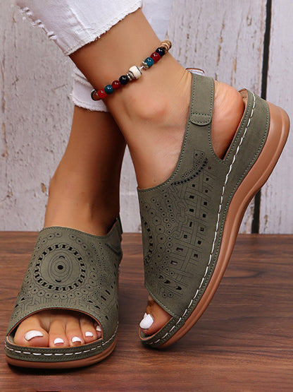 AS | Ethnic Pattern Punched Hollow Velcro Retro Sandały
