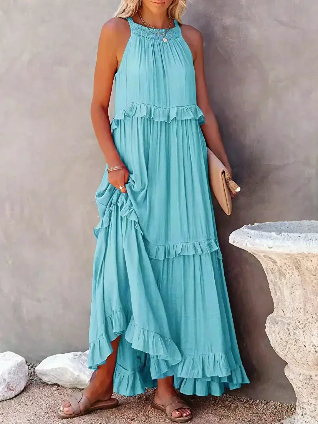 LB | Halter Ruffle Maxi Dress