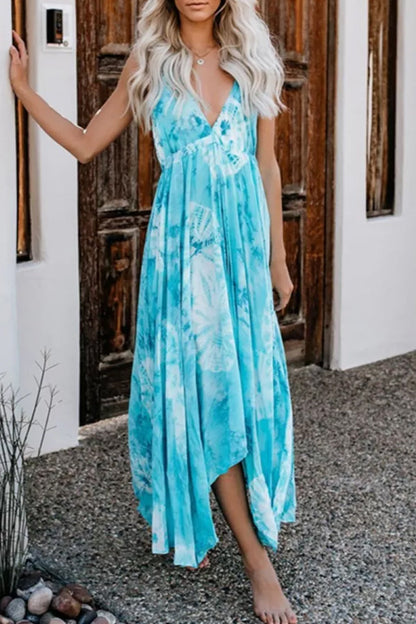 LB | Wielokolorowa sukienka maxi bez pleców z nadrukiem w kolorze tie-dye