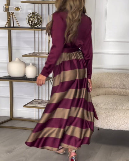 LB | Elegancka koszulowa sukienka maxi z paskiem